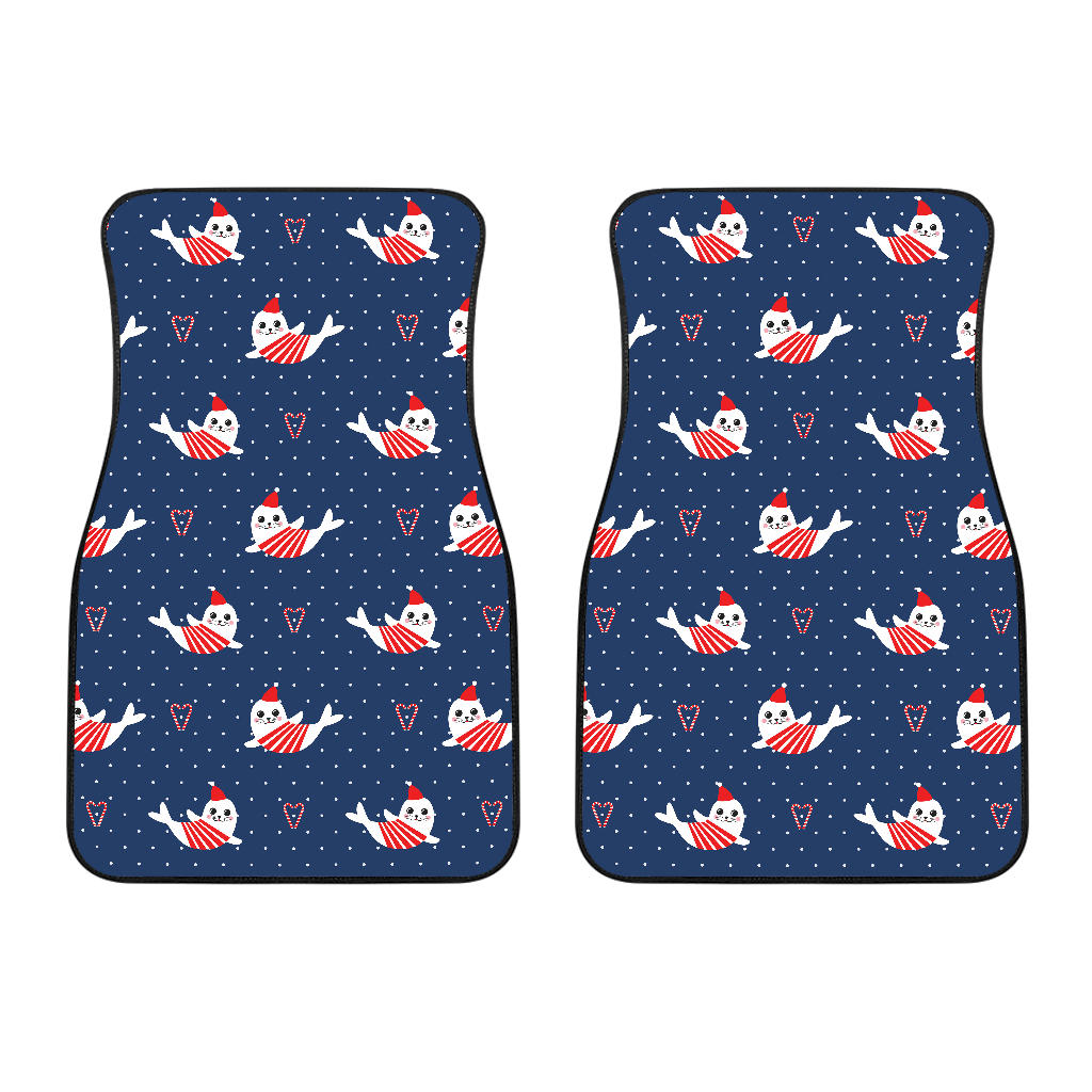 Cute Sea Lion Seal Christmas Hat Candy Cane Heart Pattern Front Car Mats