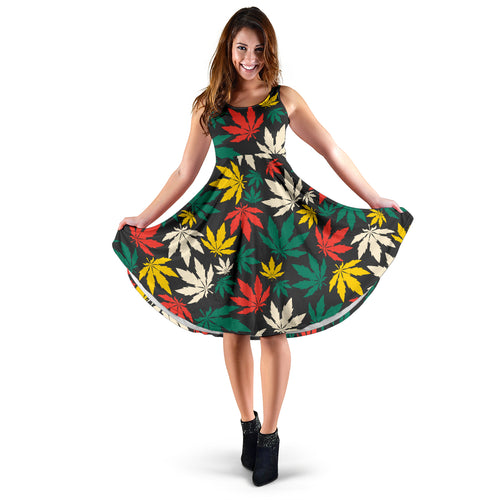 Canabis Marijuana Weed Pattern Print Design 02 Sleeveless Midi Dress