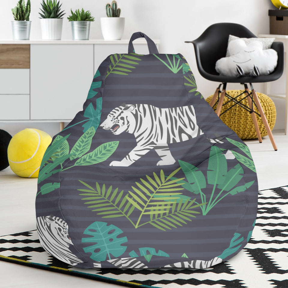White Bengal Tigers Tropical Plant Bean Bag Cover