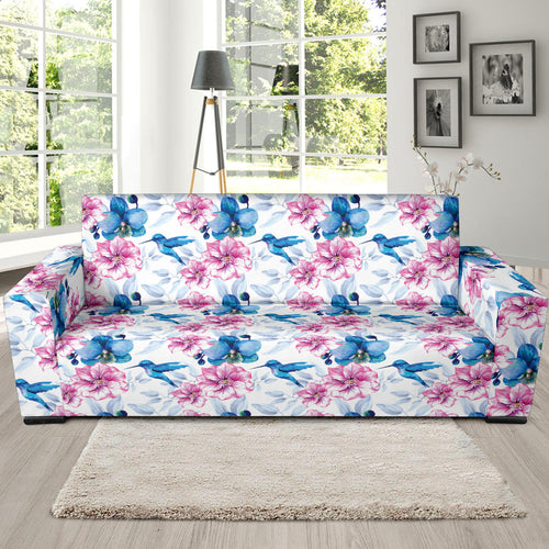 Hummingbird Pattern Print Design 02 Sofa Slipcover