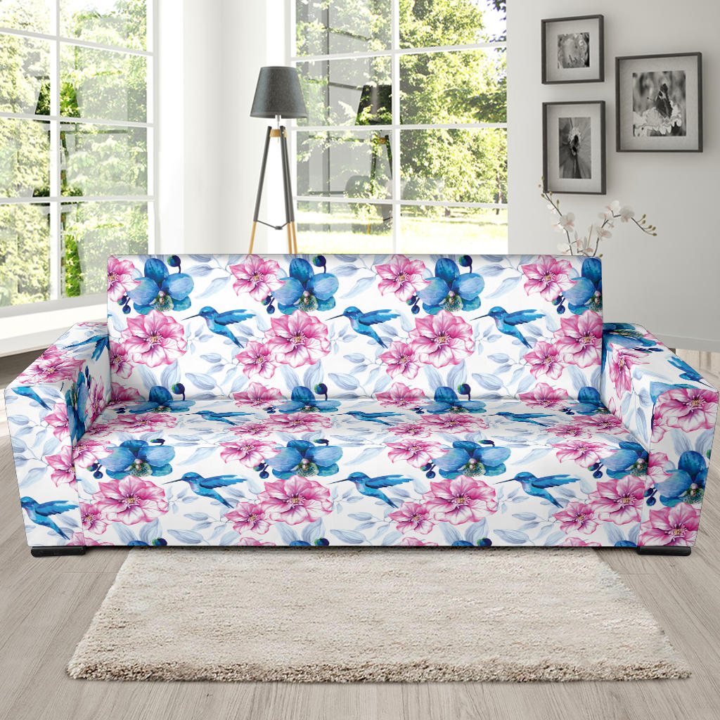 Hummingbird Pattern Print Design 02 Sofa Slipcover