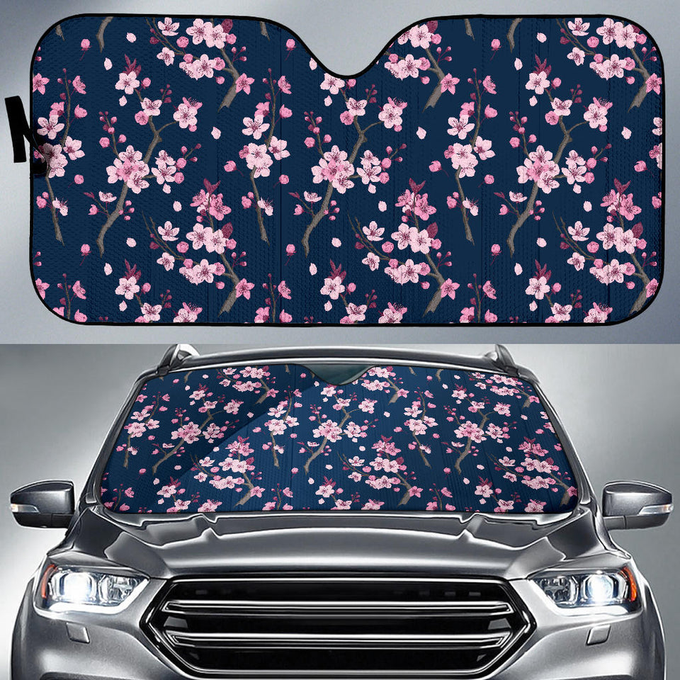 Pink Sakura Cherry Blossom Blue Background Car Sun Shade