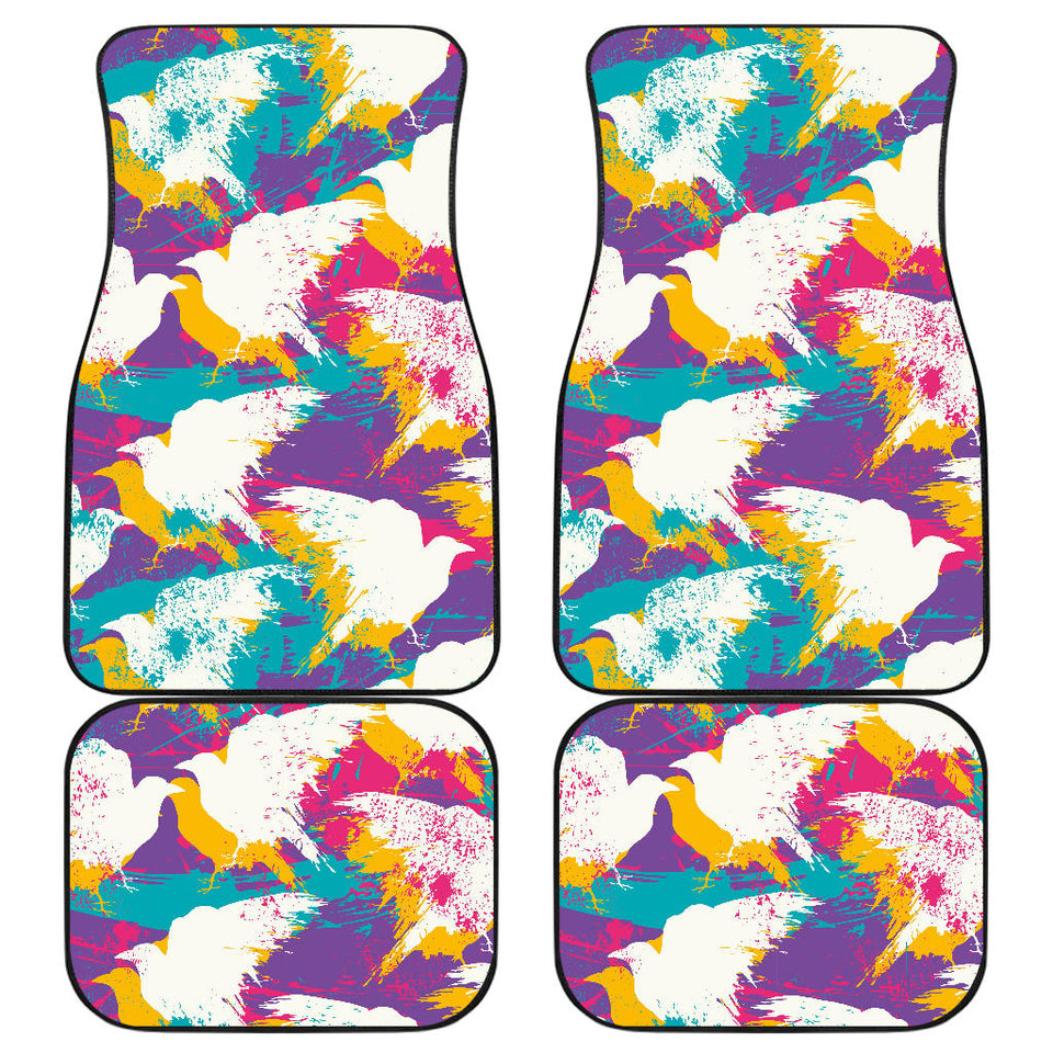 Colorful Crow Illustration Pattern Front And Back Car Mats