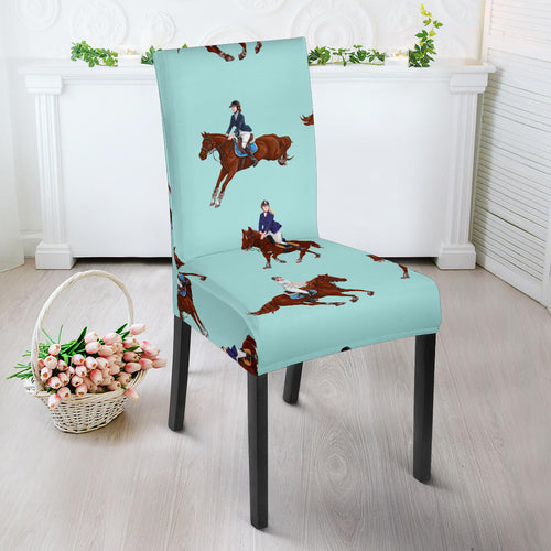 Horses Running Horses Rider Pattern Dining Chair Slipcover