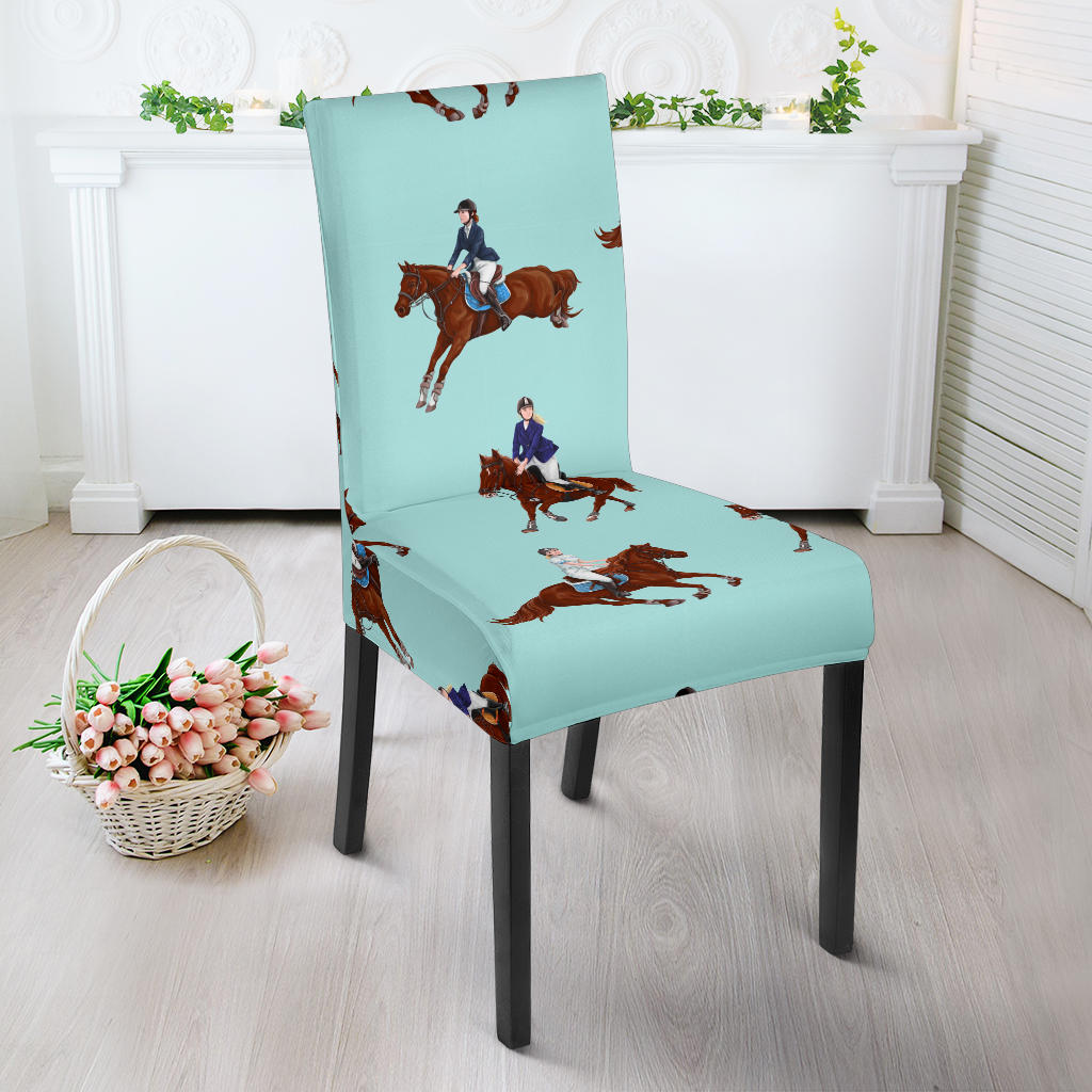 Horses Running Horses Rider Pattern Dining Chair Slipcover