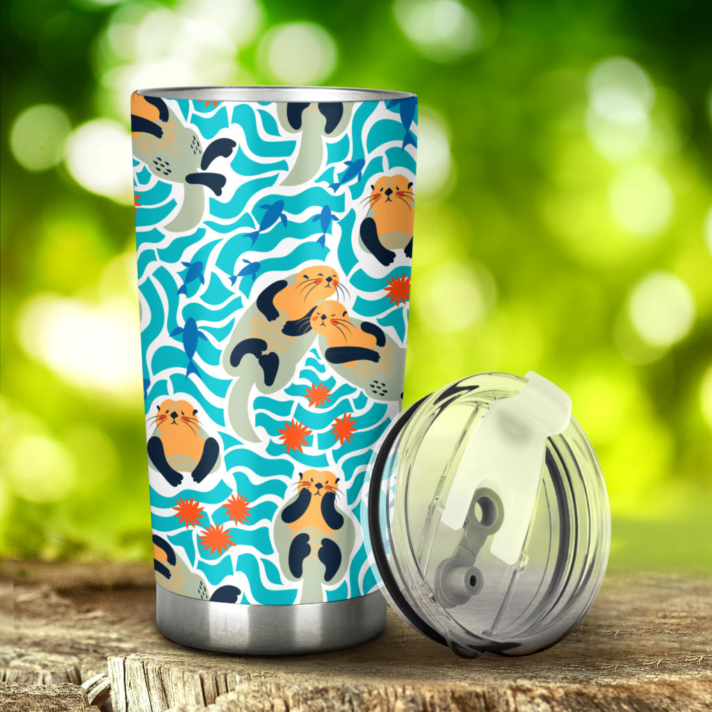 Cute Sea Otters Fishe Sea Urchin Pattern Tumbler