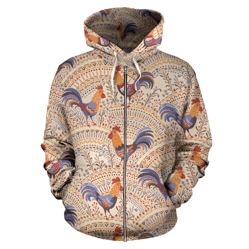 Cute Rooster Chicken Cock Floral Ornament Background Zip Up Hoodie