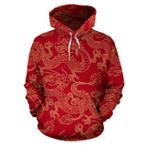 Gold Dragons Red Background Men Women Pullover Hoodie