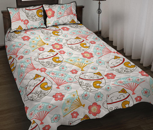 Maneki Neko Lucky Cat fan sakura Quilt Bed Set
