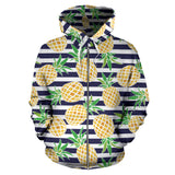 Pineapples Pattern Striped Background Zip Up Hoodie