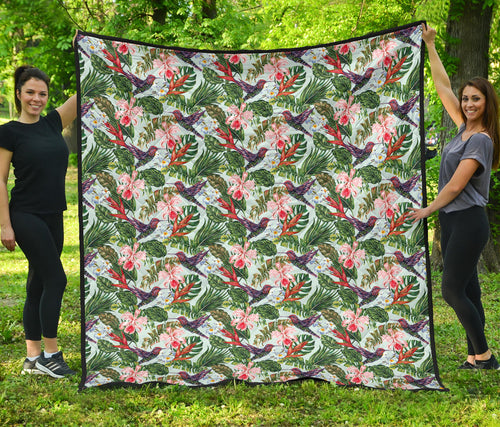 Hummingbird Pattern Print Design 05 Premium Quilt