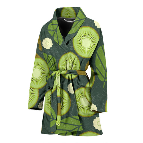 Whole Sliced Kiwi Leave And Flower Women'S Bathrobe
