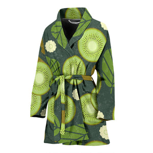 Whole Sliced Kiwi Leave And Flower Women'S Bathrobe
