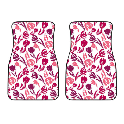 Pink Sketch Tulip Pattern Front Car Mats
