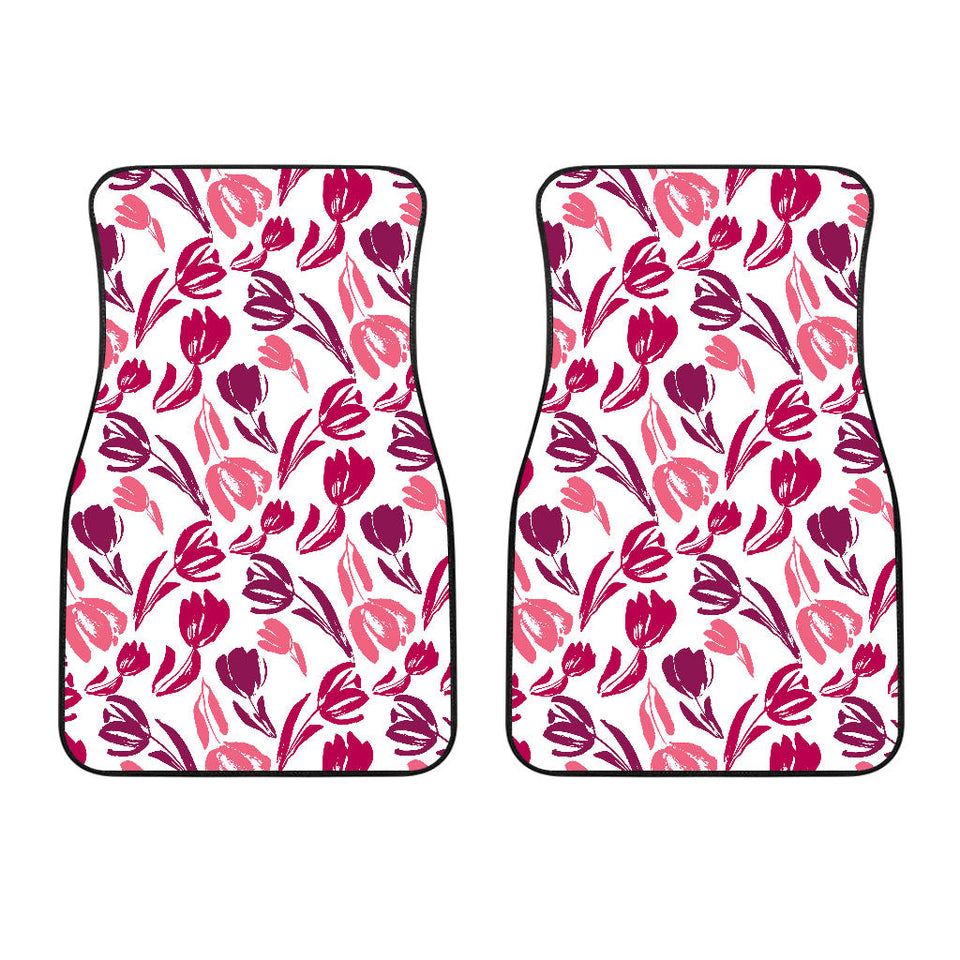 Pink Sketch Tulip Pattern Front Car Mats