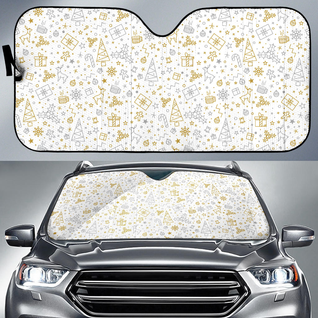 Christmas Tree Christmas Element Silver Gold Pattern Car Sun Shade