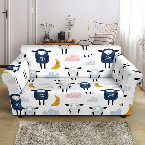 Cute Sleeping Sheep Moon Cloud Pattern Loveseat Couch Slipcover