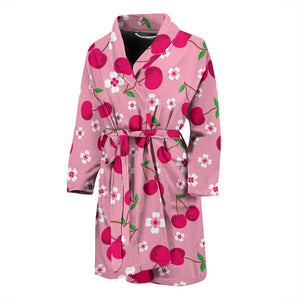 Cherry Flower Pattern Pink Background Men'S Bathrobe