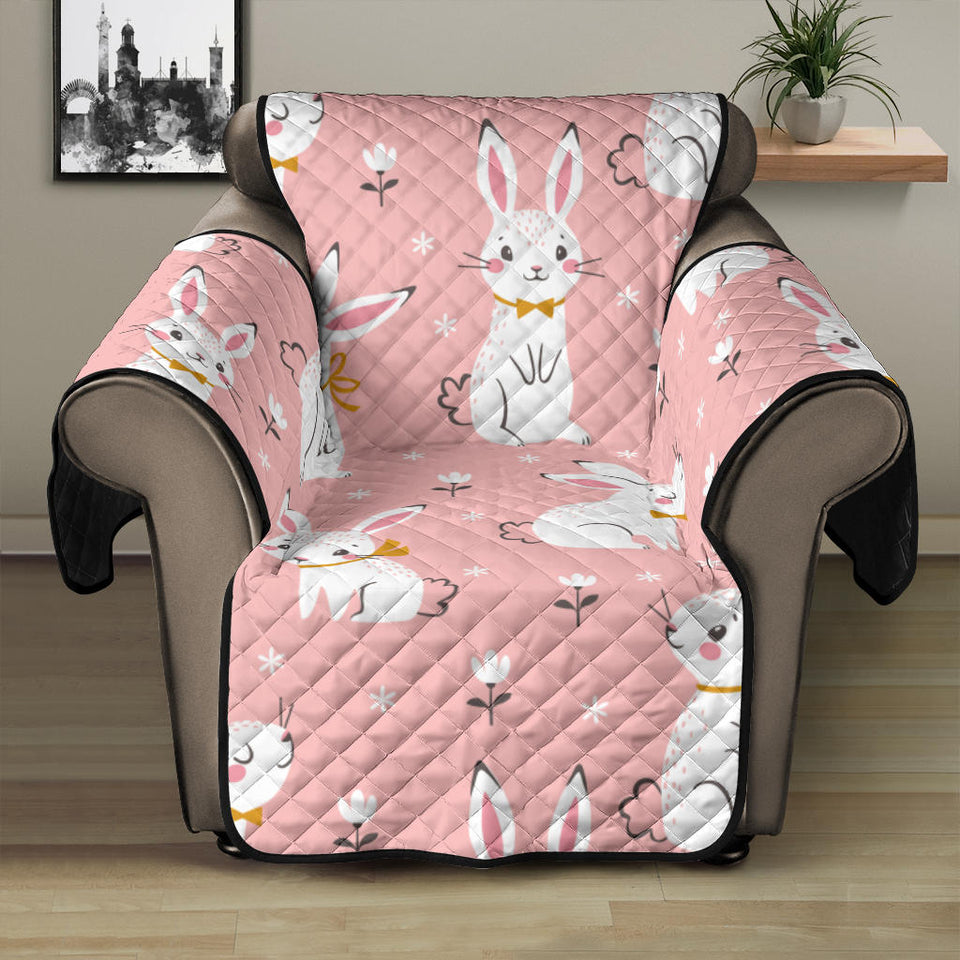 Cute white rabbit flower pink background Recliner Cover Protector