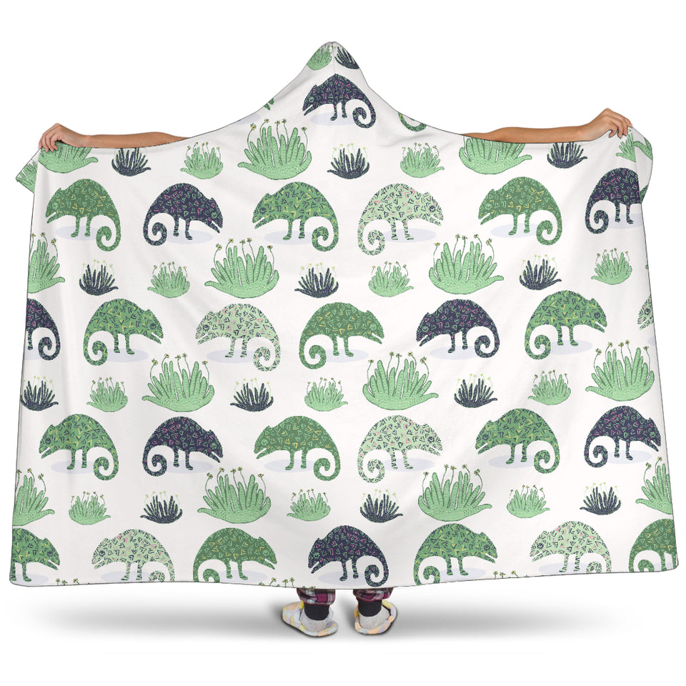 Chameleon Lizard Succulent Plant Pattern Hooded Blanket