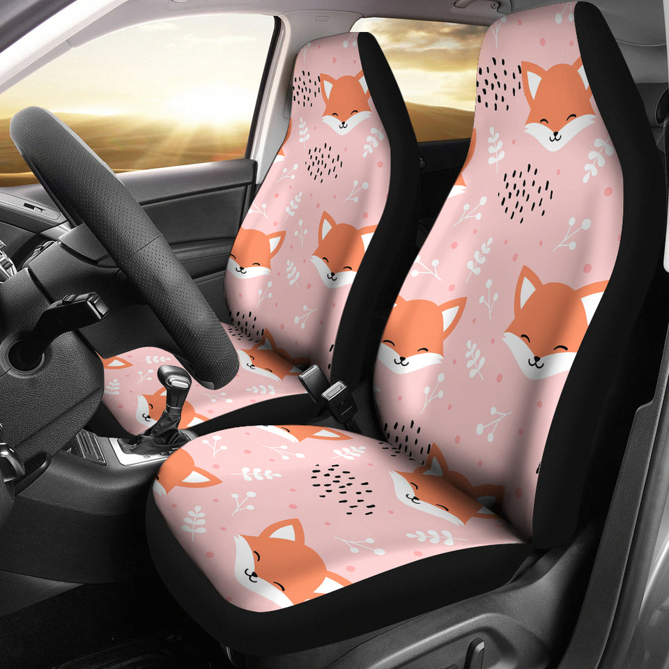 Cute Fox Pattern Pink Background Universal Fit Car Seat Covers