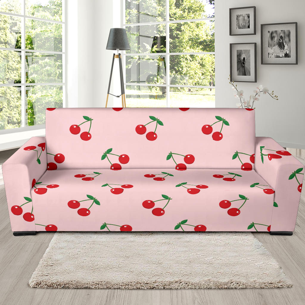Cherry Pattern Pink Background Sofa Slipcover