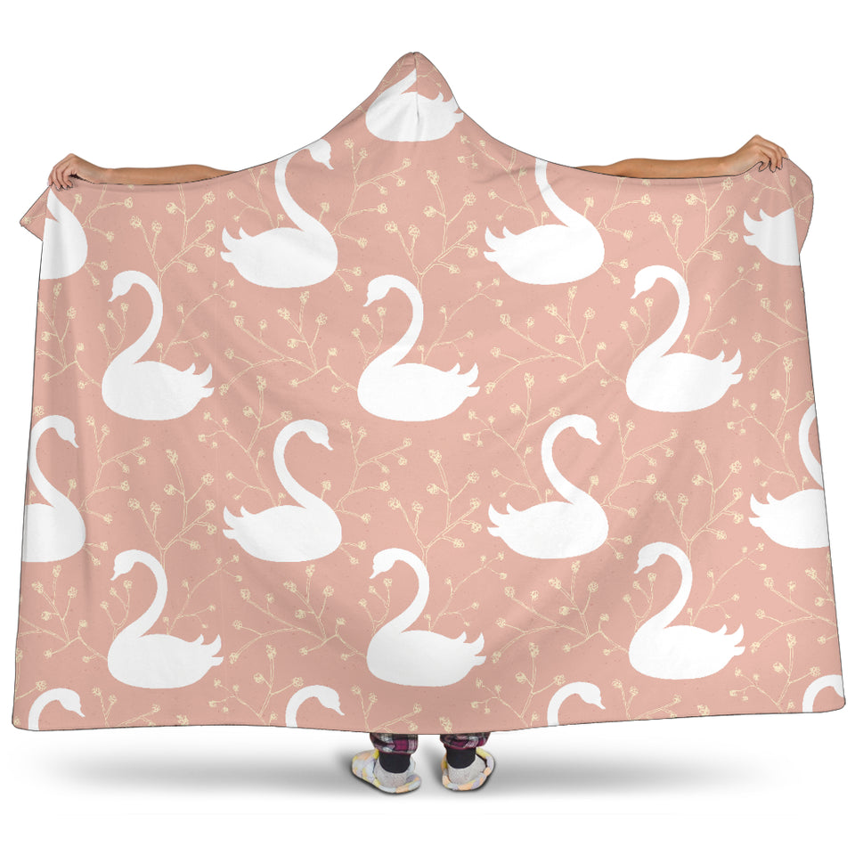 Swan Flower Light Pink Background Hooded Blanket