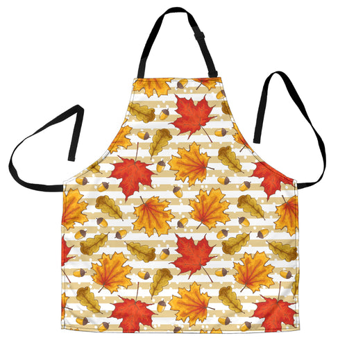 Maple Leaf Oak Leaf Acorns Beige Striped Background Adjustable Apron