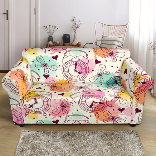 Clock Butterfly Pattern Loveseat Couch Slipcover