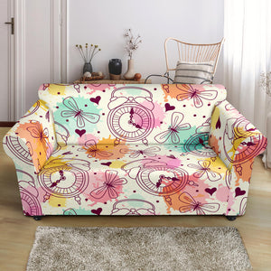 Clock Butterfly Pattern Loveseat Couch Slipcover