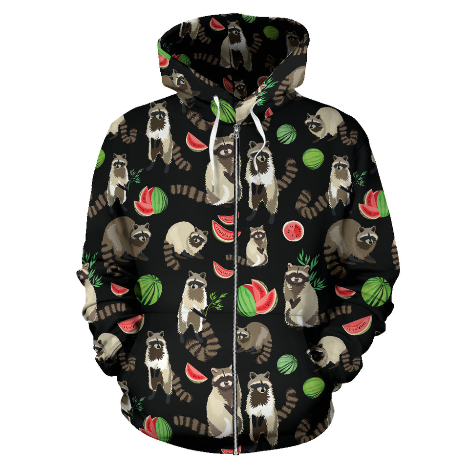 Raccoon Watermelon Pattern Zip Up Hoodie