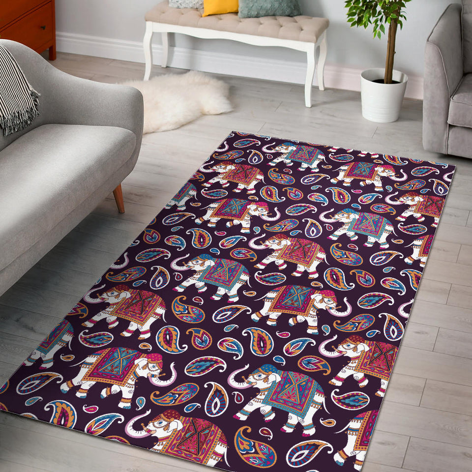 Elephant Indian Style Ornament Pattern Area Rug