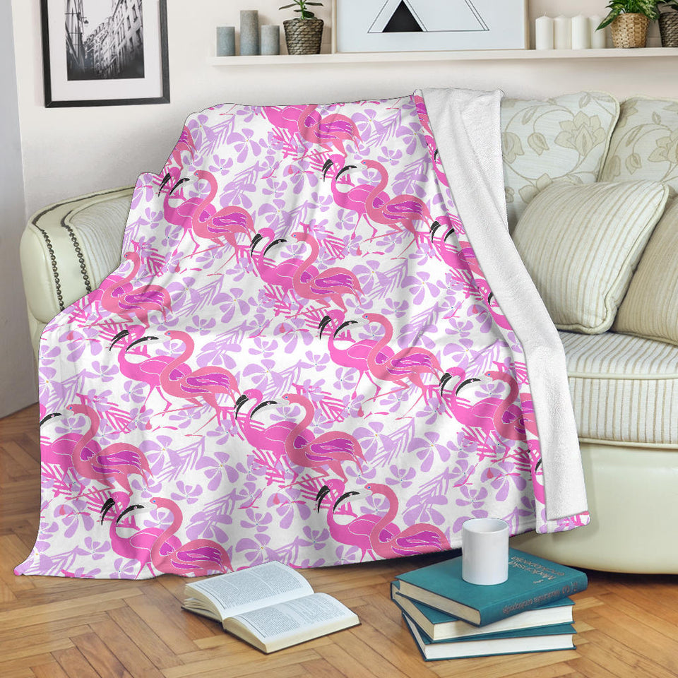 Pink Flamingo Flower Pattern Premium Blanket