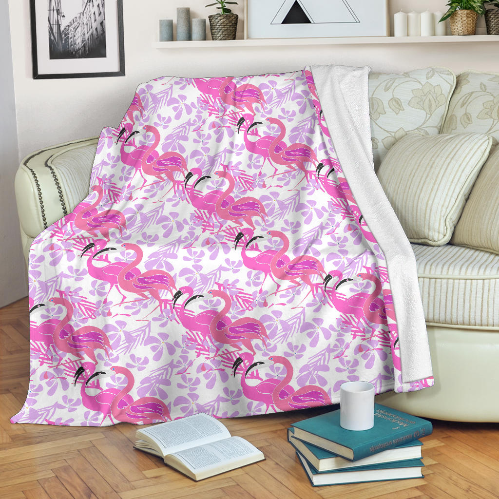Pink Flamingo Flower Pattern Premium Blanket