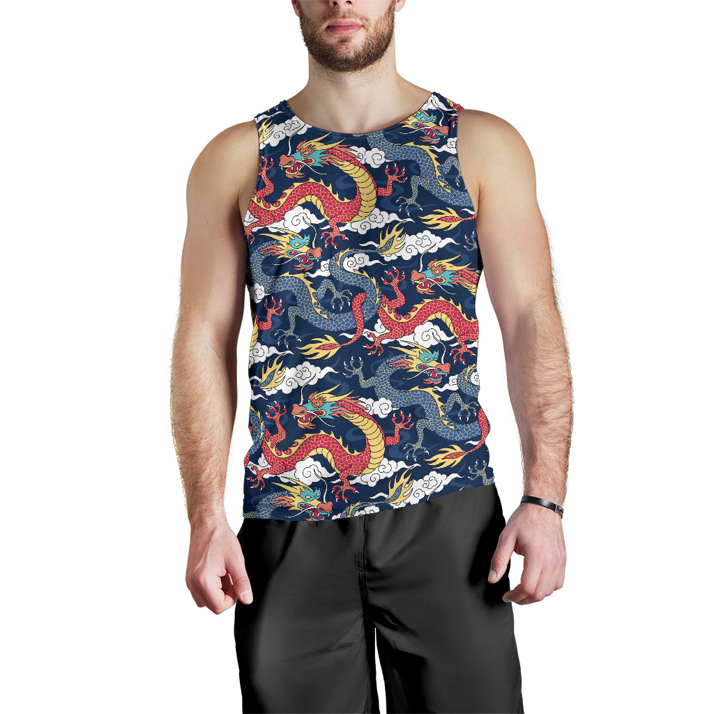 Blue red dragon cloud pattern Men Tank Top
