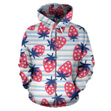 Strawberry Pattern Blue Lines Background Zip Up Hoodie