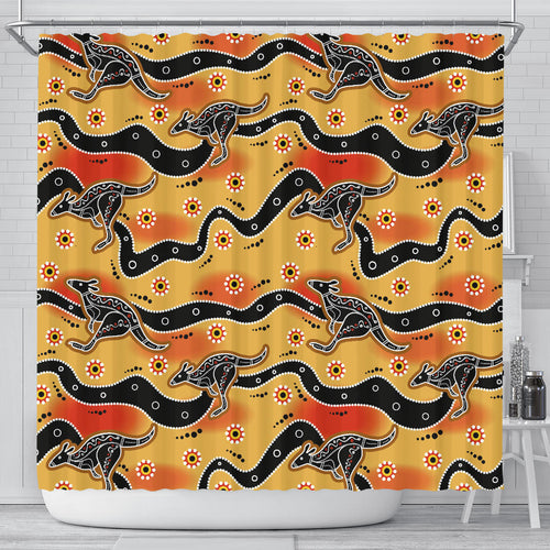 Kangaroo Australian Aboriginal Art Pattern Shower Curtain Fulfilled In US