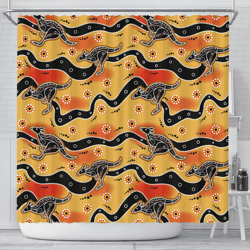 Kangaroo Australian Aboriginal Art Pattern Shower Curtain Fulfilled In US