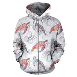 Watercolor Sea Turtle Jellyfish Pattern Zip Up Hoodie