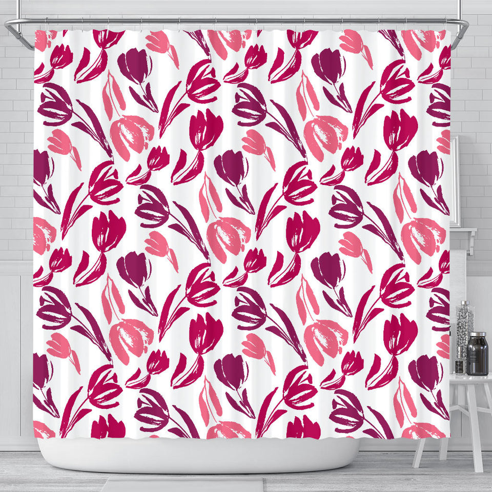 Pink Sketch Tulip Pattern Shower Curtain Fulfilled In US