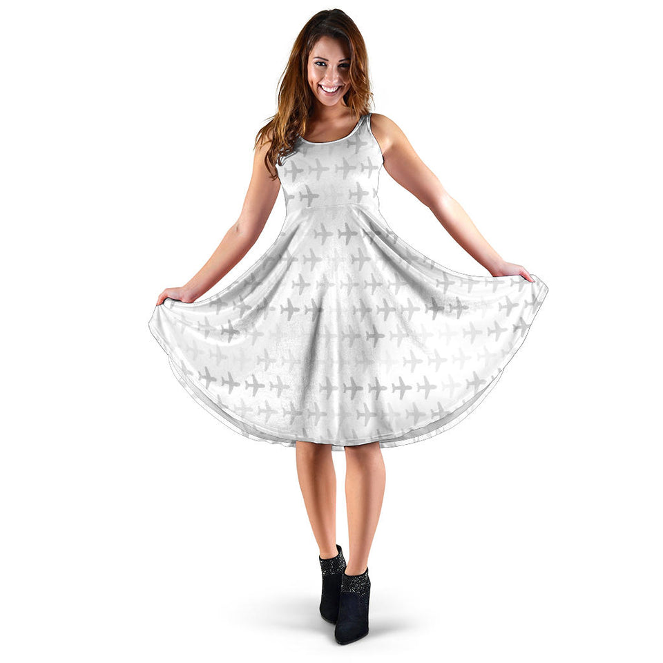 Airplane Print Pattern Sleeveless Midi Dress