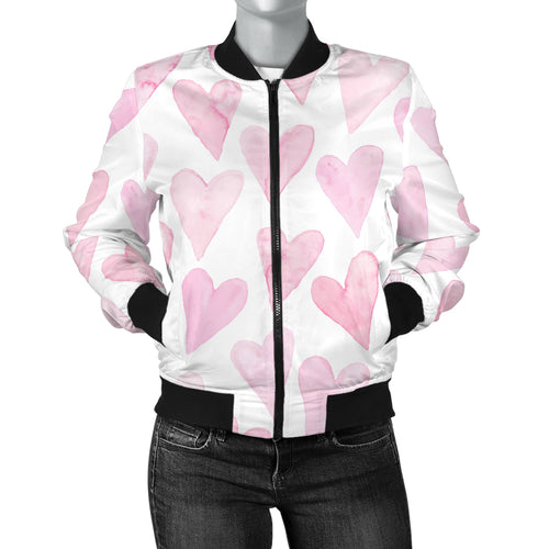 Watercolor Pink Heart Pattern Women'S Bomber Jacket