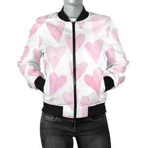 Watercolor Pink Heart Pattern Women'S Bomber Jacket