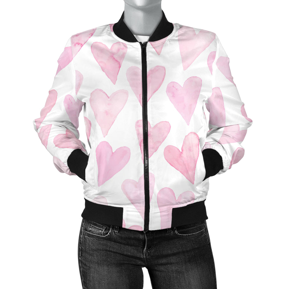 Watercolor Pink Heart Pattern Women'S Bomber Jacket