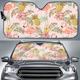Pink Flamingo Birds Pineapples Hibiscus Flower Pattern Car Sun Shade