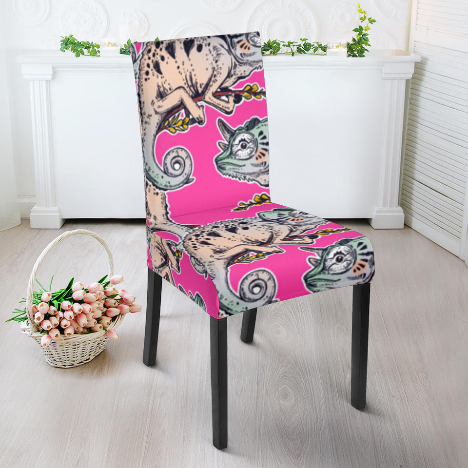 Chameleon Lizard Pattern Pink Background Dining Chair Slipcover