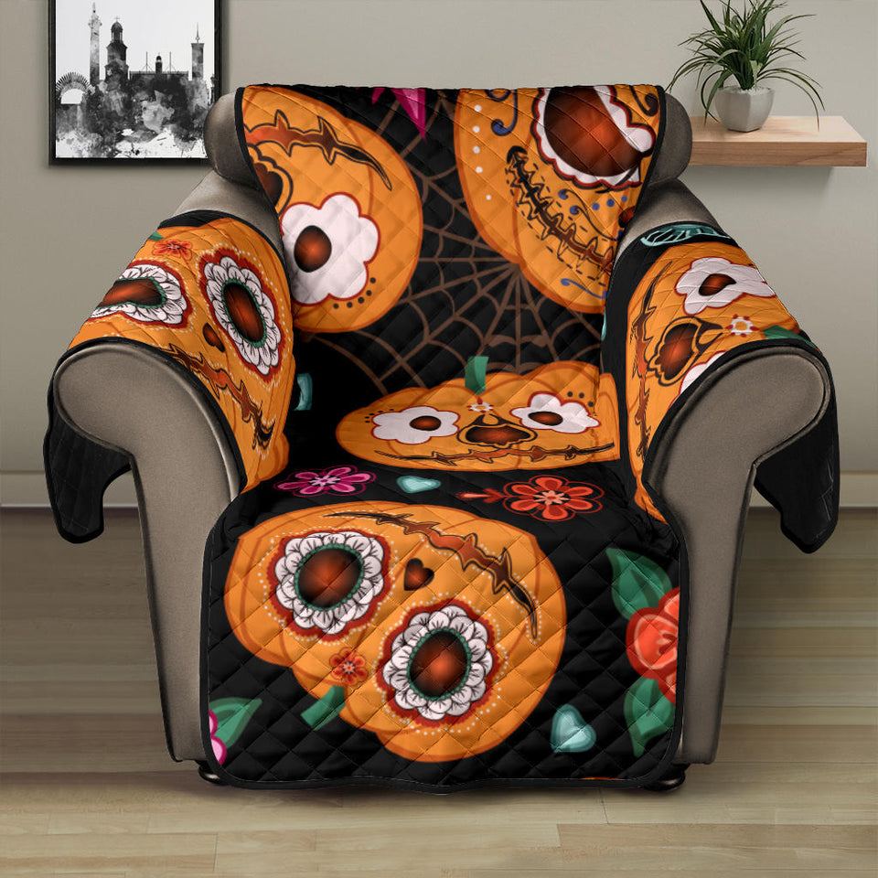 Pumpkin flowers spiderweb Halloween theme Recliner Cover Protector