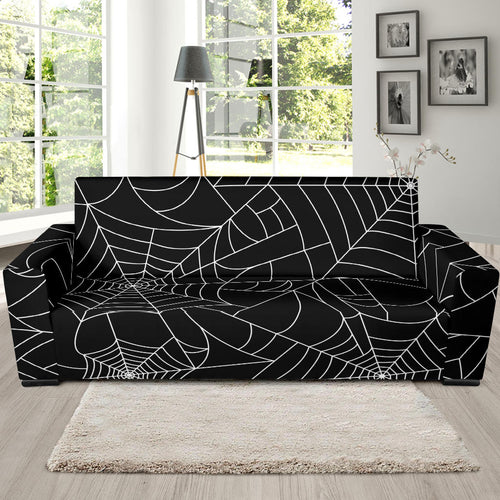 Spider Web Pattern Black Background White Cobweb Sofa Slipcover
