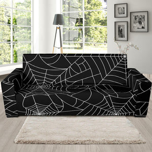 Spider Web Pattern Black Background White Cobweb Sofa Slipcover