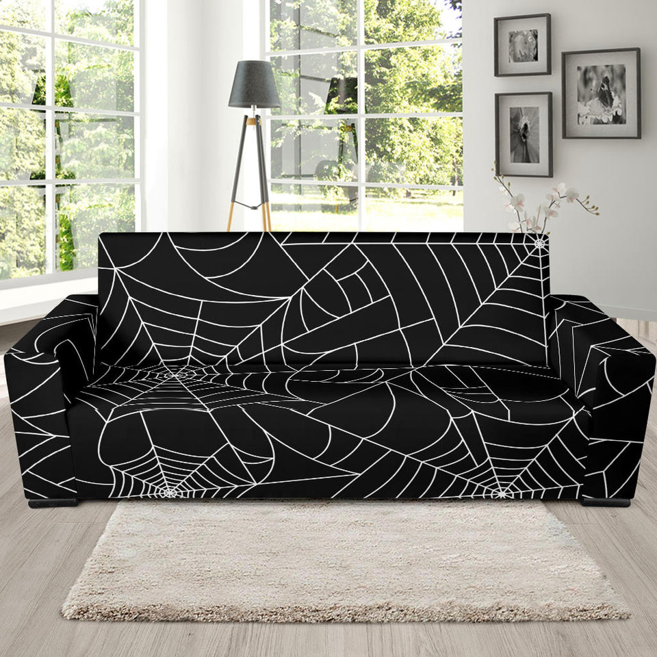 Spider Web Pattern Black Background White Cobweb Sofa Slipcover